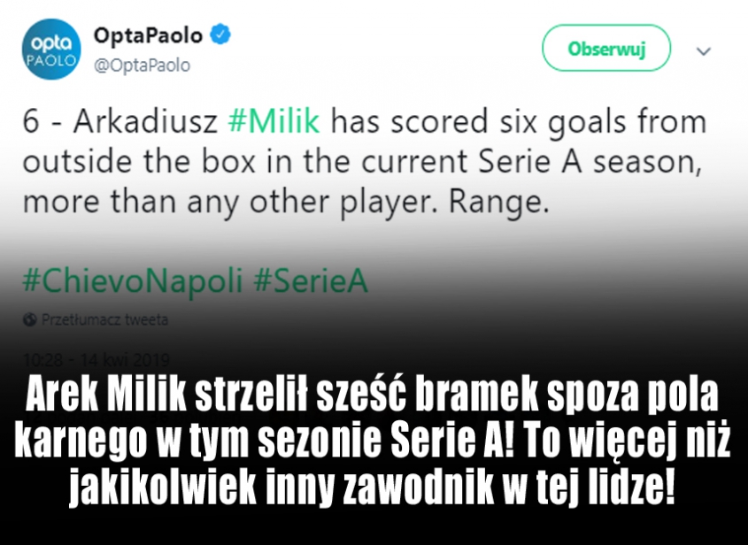 Niesamowite osiągnięcie Arka Milika w Serie A